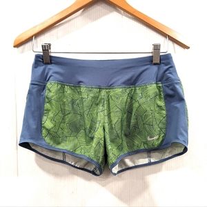NIKE Dri-fit women's blue and green athletic running shorts